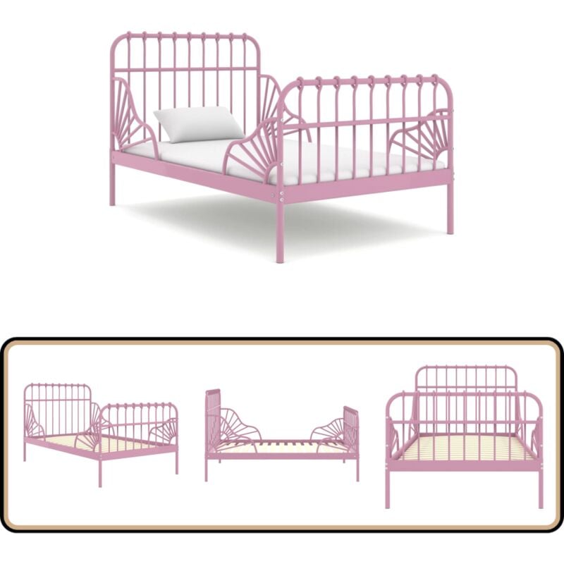 Vidaxl - Cadre de lit extensible sans matelas rose métal 80x130/200 cm - Cadre De Lit - Lit Extendible - Lit Double - Lit Rose - Meuble Chambre