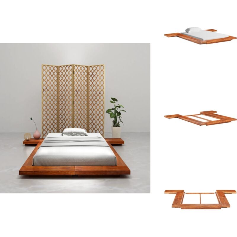Cadre de lit Futon japonais sans matelas Bois massif 100x200 cm - Cadre De Lit Japonais - Lit Futon - Lit En Bois - Lit Double - Meubles Orientaux