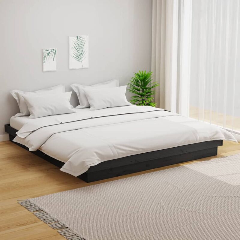 Cadre de lit Gris Bois massif 160x200 cm