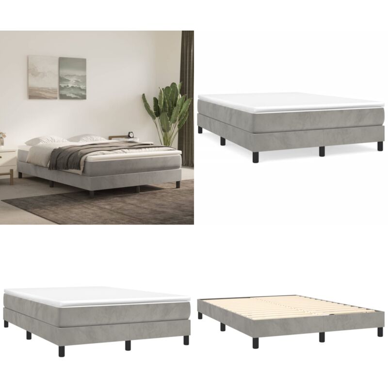 Cadre de lit sans matelas gris clair 140x190 cm velours - Cadre De Lit - Lit Double - Lit Velours - Lit Design - Literie - Home & Living