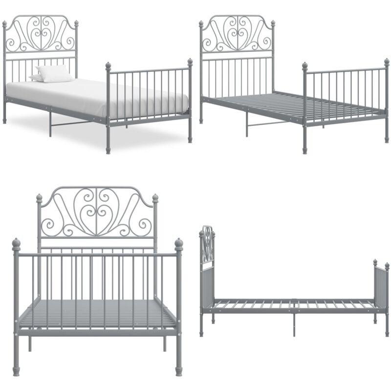 Cadre de lit sans matelas gris métal 90x200 cm - Cadre De Lit - Lit Metal - Lit Double - Literie - Meuble Chambre - Home & Living