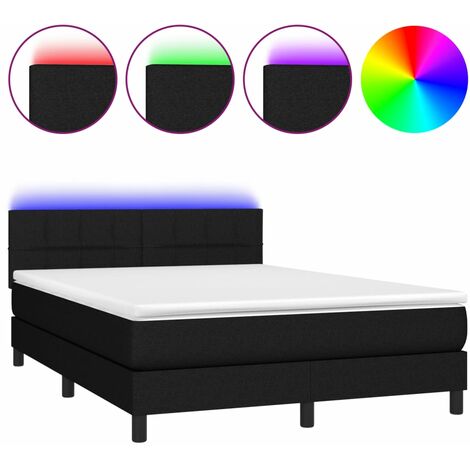 Cadre de lit LED avec sommier tête de lit matelas 140x190 cm tissu noir TDL0209253