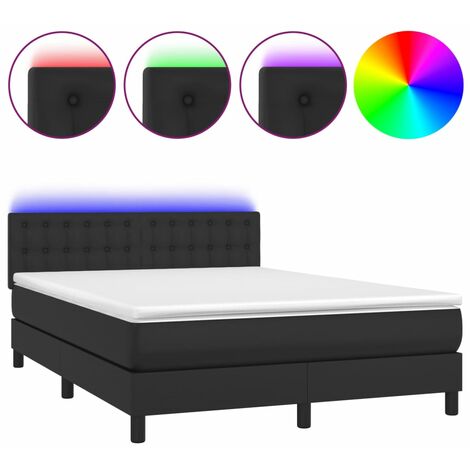 Cadre de lit LED avec sommier tête de lit matelas 140x190cm synthétique noir TDL0209233