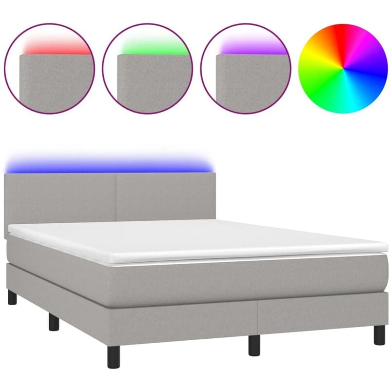 Décoshop26 - Cadre de lit led avec sommier tête de lit matelas 140x200 cm tissu gris clair TDL0208528