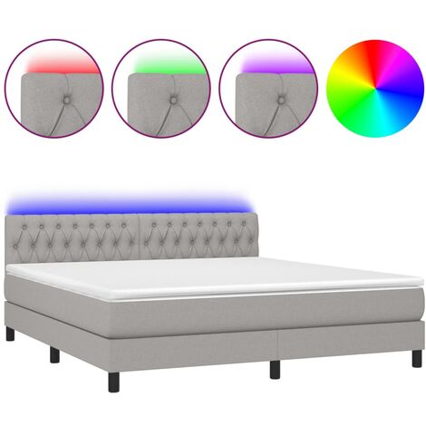 Cadre de lit LED avec sommier tête de lit matelas 180x200 cm tissu gris clair TDL0208505