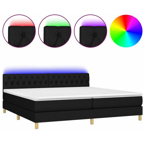 Cadre de lit LED avec sommier tête de lit matelas 200x200 cm tissu noir TDL0208134