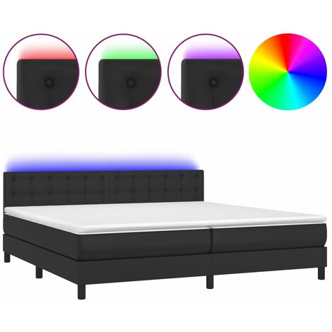 Cadre de lit LED avec sommier tête de lit matelas 200x200cm synthétique noir TDL0209132
