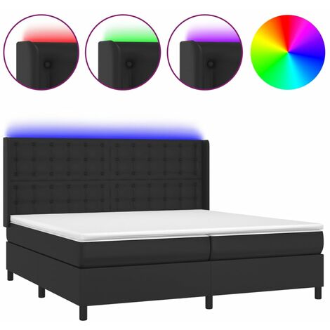 Cadre de lit LED avec sommier tête de lit matelas 200x200cm synthétique noir TDL0209139