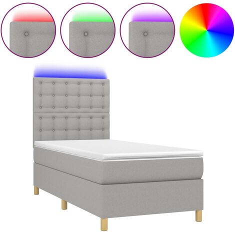 Cadre de lit LED avec sommier tête de lit matelas surmatelas 100x200 cm tissu gris clair TDL0207948