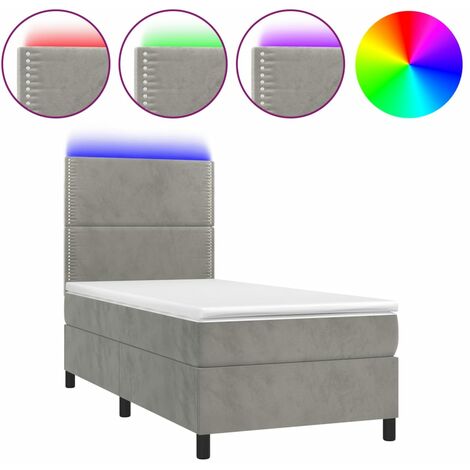 Cadre de lit LED avec sommier tête de lit matelas surmatelas 100x200 cm tissu velours gris clair TDL0207903