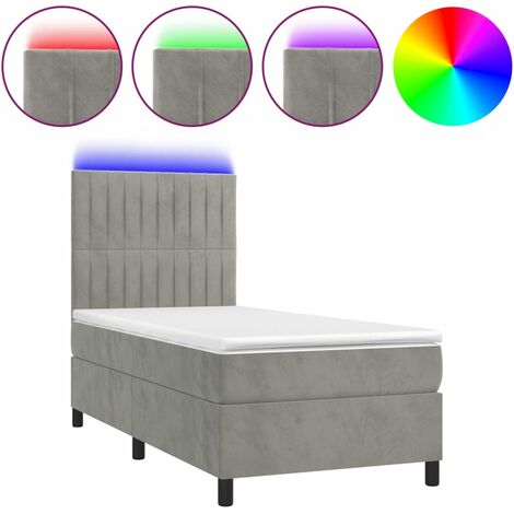 Cadre de lit LED avec sommier tête de lit matelas surmatelas 100x200 cm tissu velours gris clair TDL0207908