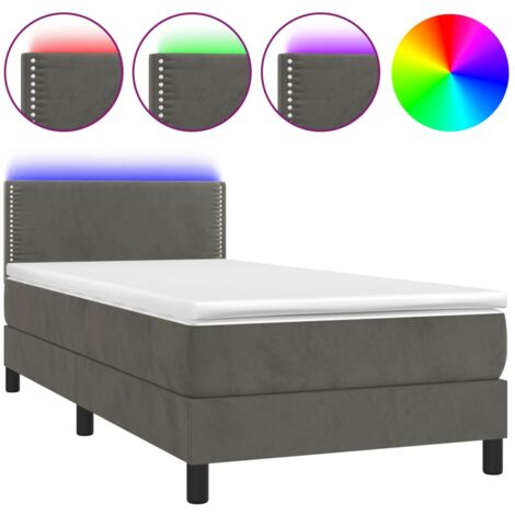 Cadre de lit LED avec sommier tête de lit matelas surmatelas 100x200 cm tissu velours gris foncé TDL0207754