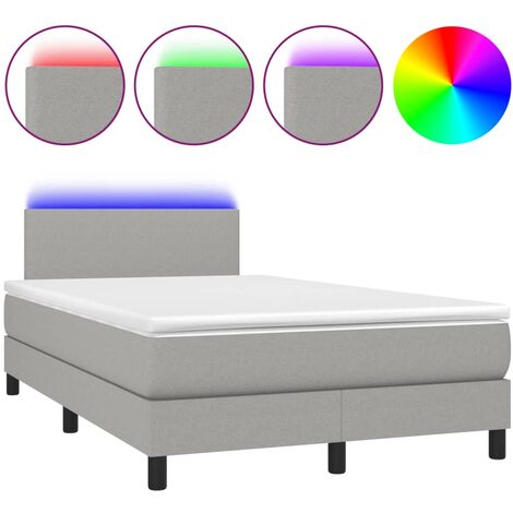 Cadre de lit LED avec sommier tête de lit matelas surmatelas 120x200 cm tissu gris clair TDL0207893