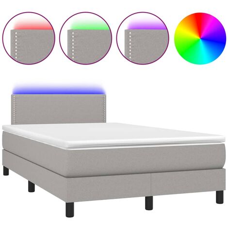 Cadre de lit LED avec sommier tête de lit matelas surmatelas 120x200 cm tissu gris clair TDL0207896