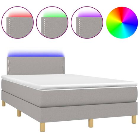 Cadre de lit LED avec sommier tête de lit matelas surmatelas 120x200 cm tissu gris clair TDL0207902
