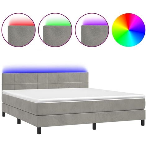 Cadre de lit LED avec sommier tête de lit matelas surmatelas 160x200 cm tissu velours gris clair TDL0207821