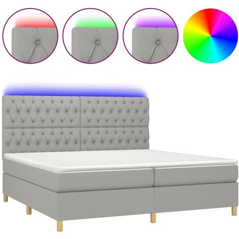 Cadre de lit LED avec sommier tête de lit matelas surmatelas 200x200 cm tissu gris clair TDL0207787