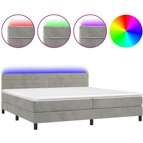 Cadre de lit LED avec sommier tête de lit matelas surmatelas 200x200 cm tissu velours gris clair TDL0207764