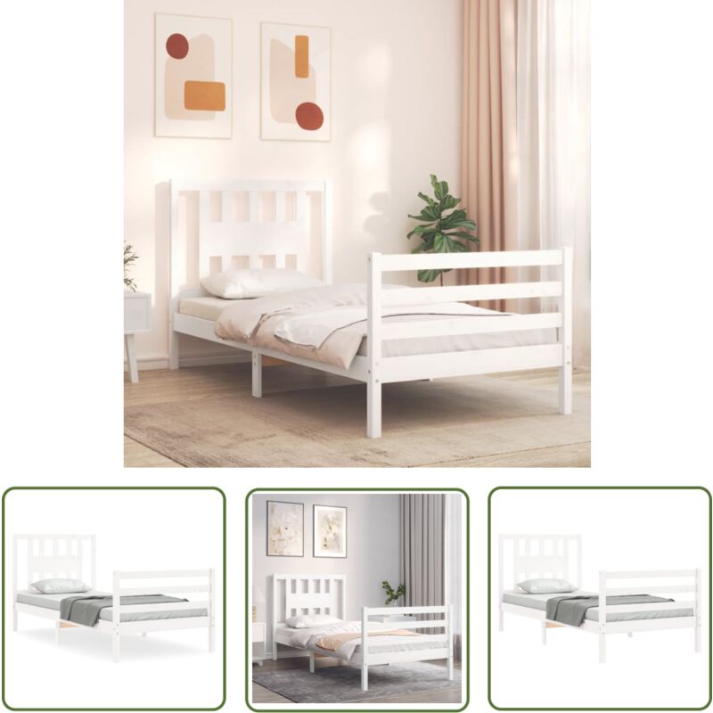 The Living Store Cadre de lit sans matelas blanc 90x200 cm bois massif - Cadre De Lit - Lit Double - Lit Bois - Lit Blanc - Literie