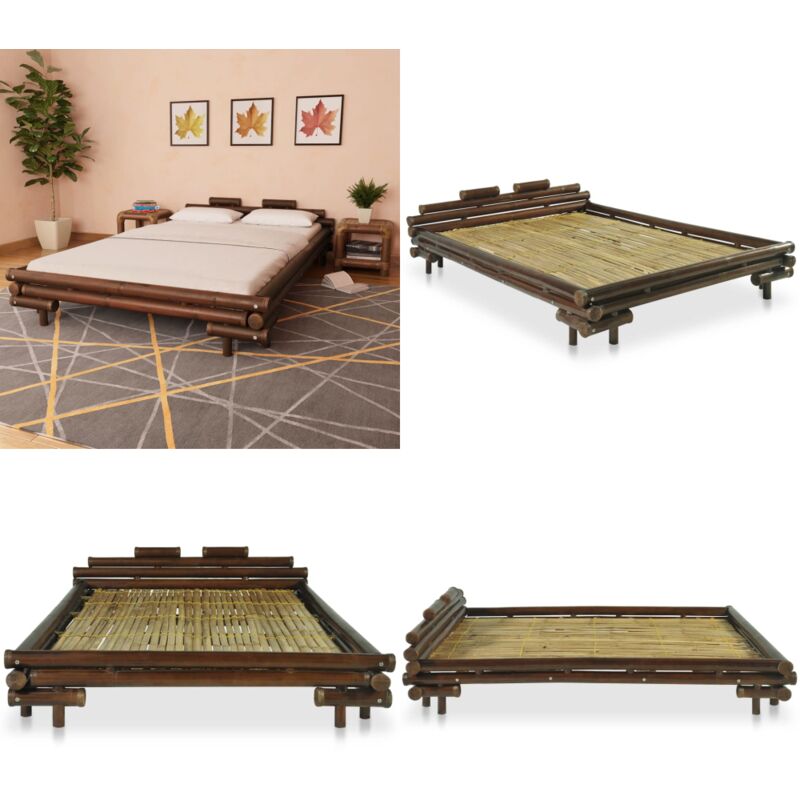 Cadre de lit sans matelas marron foncé bambou 140x200 cm - Lit En Bambou - Cadre De Lit - Lit Double - Lit Rustique - Mobilier Chambre - Home & Living