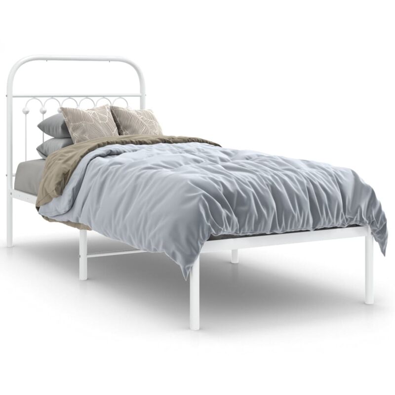 Cadre de lit métal avec tête de lit blanc 80x200 cm