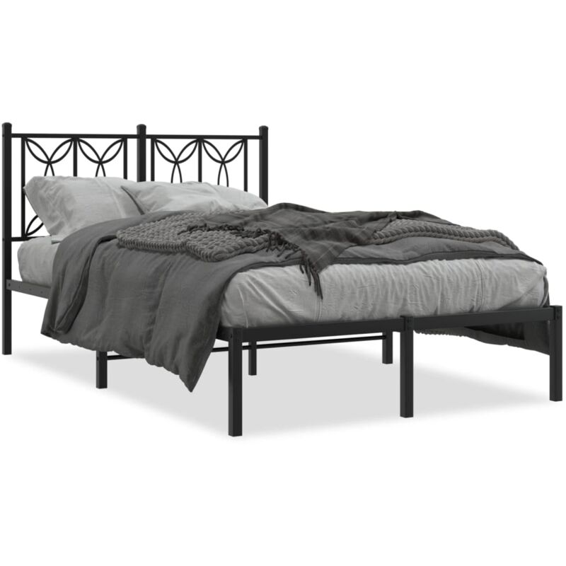 Cadre de lit métal avec tête de lit noir 120x190 cm
