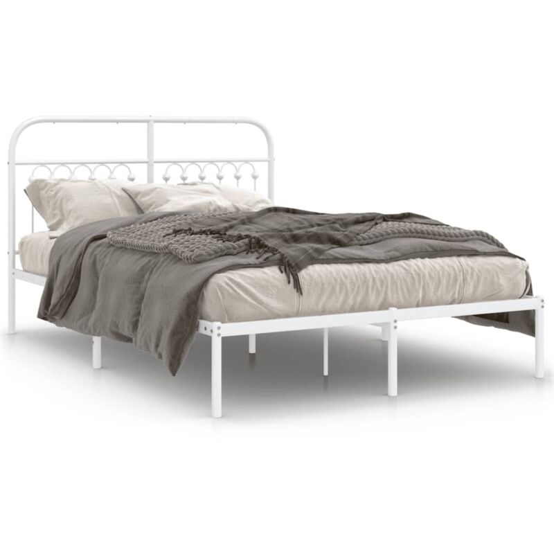 Cadre de lit métal avec tête de lit blanc 140x190 cm