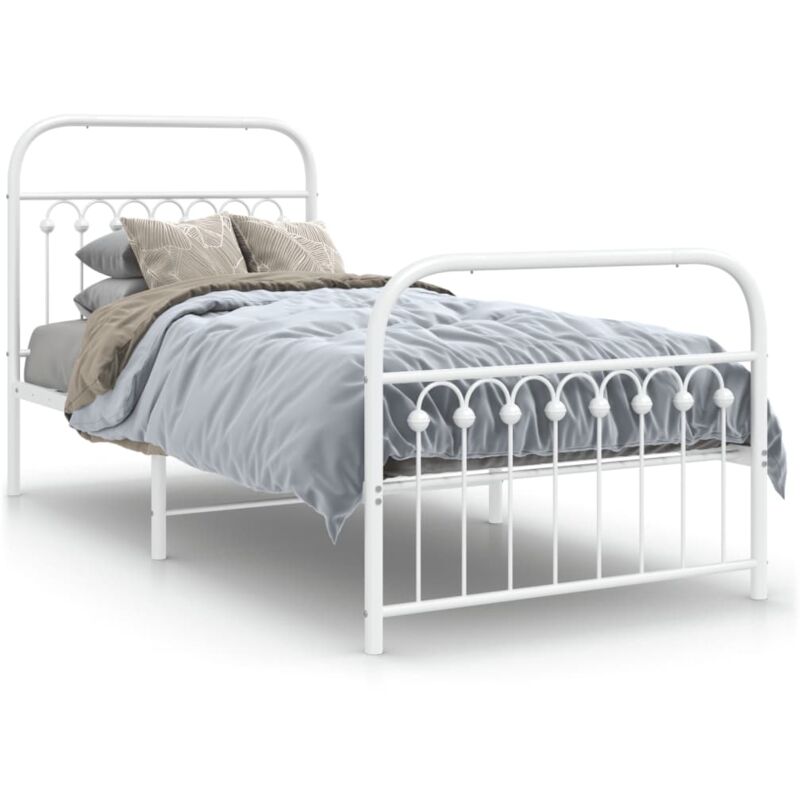 Vidaxl - Cadre de lit métal avec tête de lit/pied de lit blanc 90x190 cm