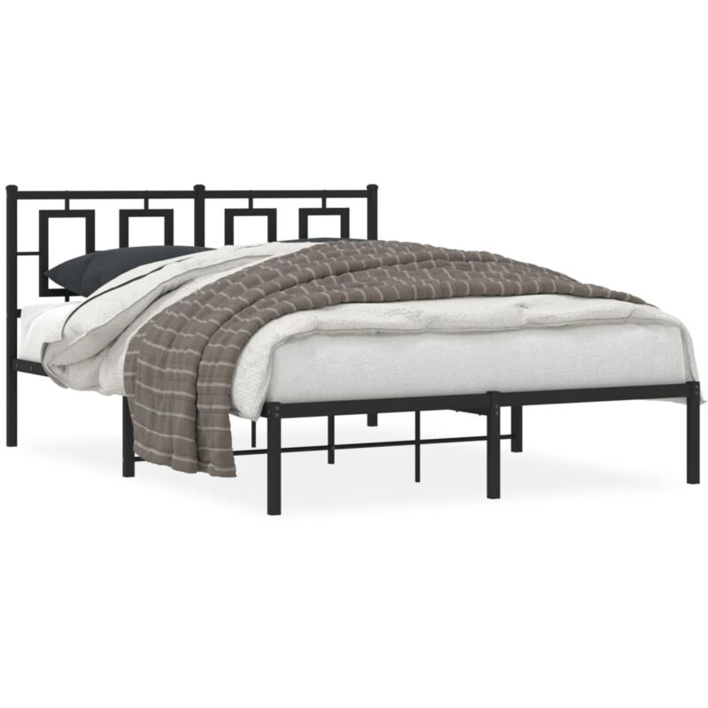 Cadre de lit métal avec tête de lit noir 140x190 cm