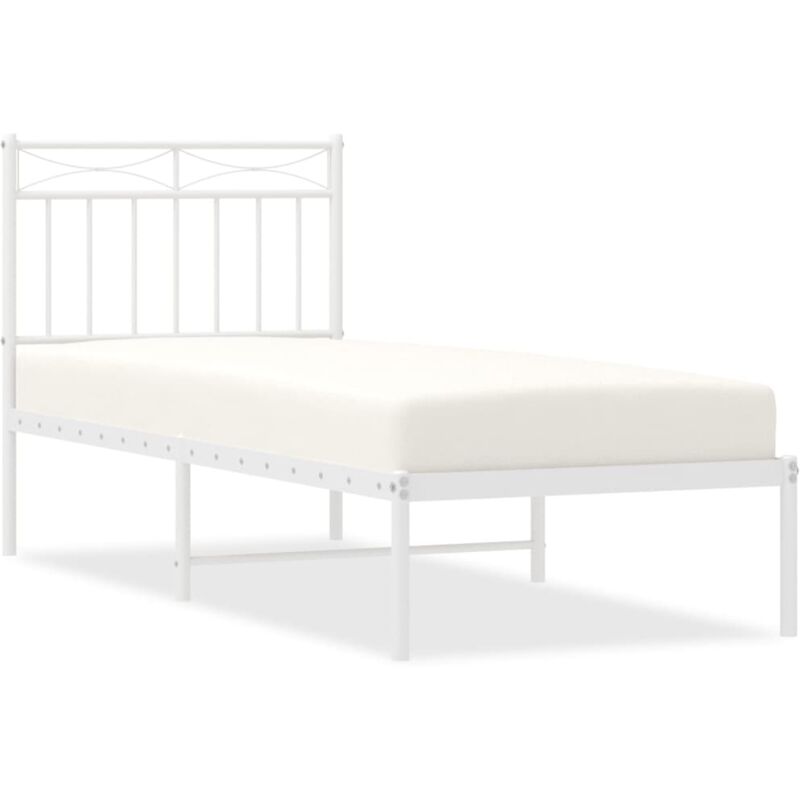 Cadre de lit métal avec tête de lit blanc 80x200 cm