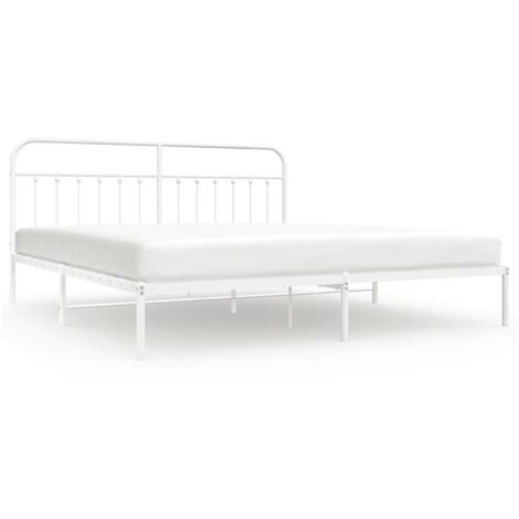Cadre de lit métal avec tête de lit blanc 193x203