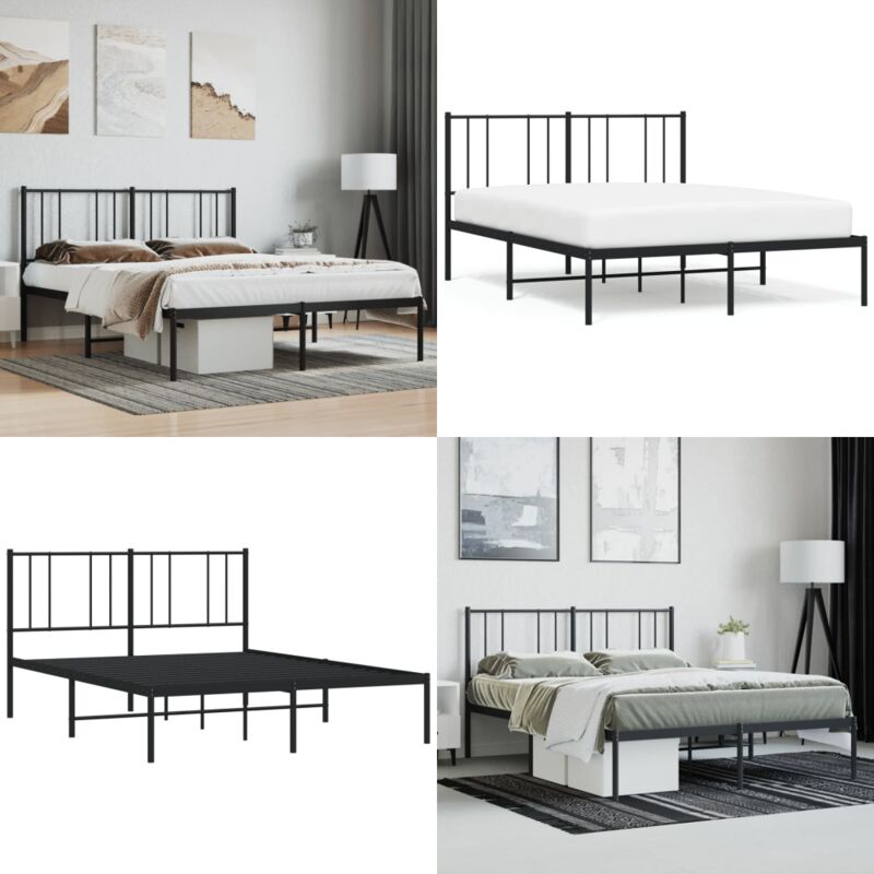 Cadre de lit métal sans matelas avec tête de lit noir 120x200cm - Cadre De Lit - Lit Double - Lit Metal - Lit Noir - Meuble Chambre - Home & Living