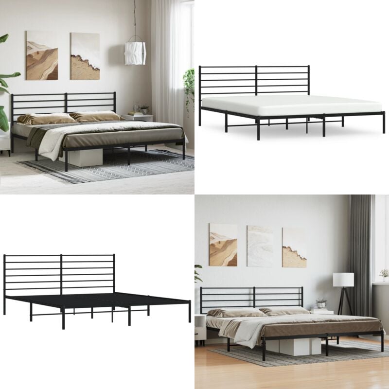 Vidaxl - Cadre de lit métal sans matelas et tête de lit noir 180x200 cm - Cadre De Lit - Lit Double - Lit Metal - Literie - Meuble Chambre - Home &