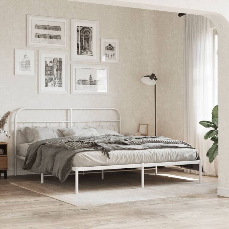 Cadre de lit métal sans matelas et tête de lit blanc 160x200 cm Vidaxl