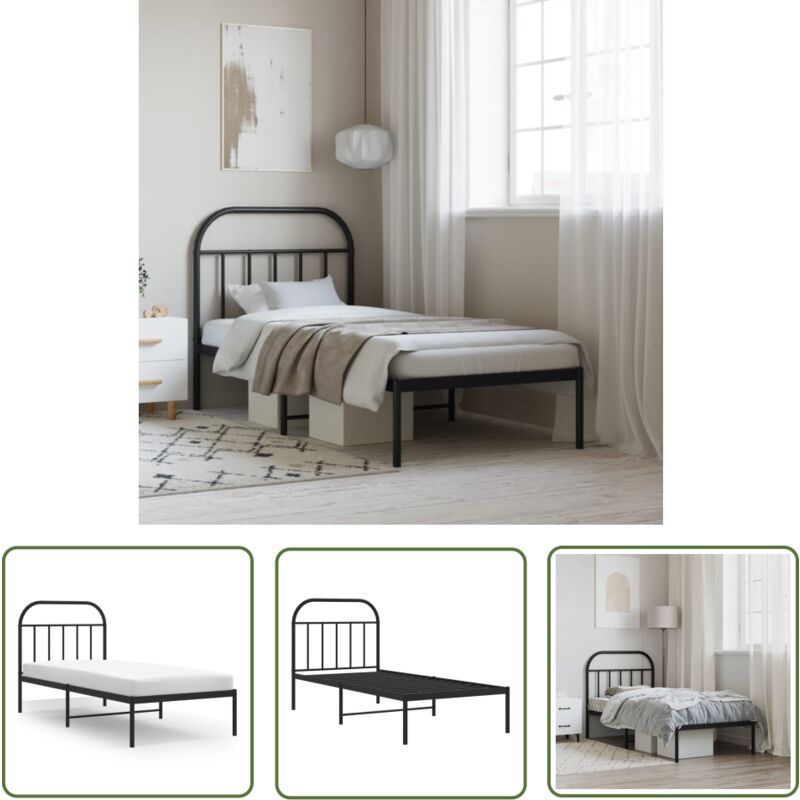 The Living Store Cadre de lit métal sans matelas avec tête de lit noir 90x190 cm - Cadre De Lit - Lit Double - Lit Metal - Literie - Meuble Chambre