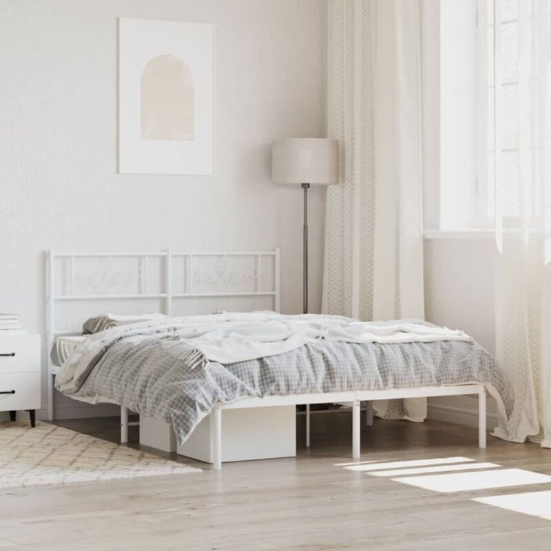 Cadre de lit métal sans matelas et tête de lit blanc 140x190 cm Vidaxl