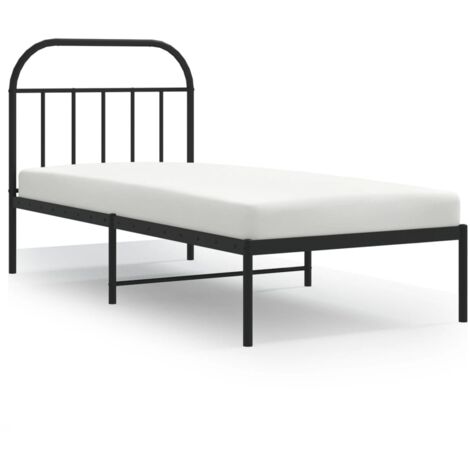 Cadre de lit métal avec tête de lit noir 90x200