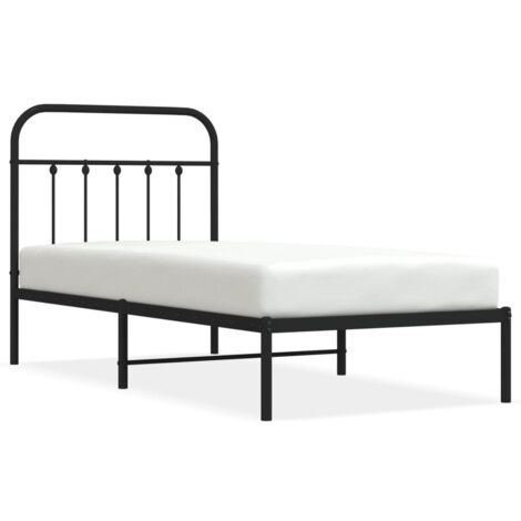 Cadre de lit métal avec tête de lit noir 90x200