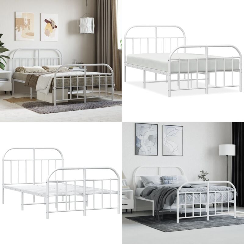 Cadre de lit métal sans matelas et pied de lit blanc 120x190 cm - Cadre De Lit - Lit Double - Lit Metal - Lit Blanc - Meuble Chambre - Home & Living