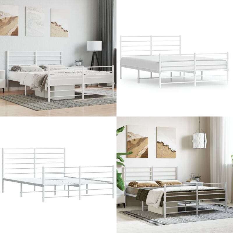 Vidaxl - Cadre de lit métal sans matelas et pied de lit blanc 140x190 cm - Cadre De Lit - Lit Double - Lit Metal - Lit Blanc - Meuble Chambre - Home