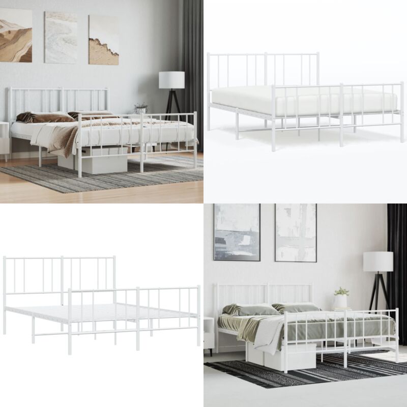 Cadre de lit métal sans matelas et pied de lit blanc 140x190 cm - Cadre De Lit - Lit Double - Lit Metal - Lit Blanc - Meuble Chambre - Home & Living