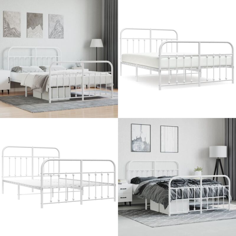 Vidaxl - Cadre de lit métal sans matelas et pied de lit blanc 140x190 cm - Cadre De Lit - Lit Double - Lit Metal - Lit Blanc - Meuble Chambre - Home