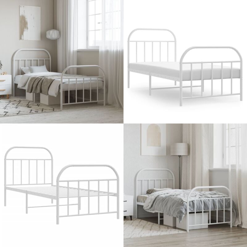 Cadre de lit métal sans matelas avec pied de lit blanc 90x190cm - Cadre De Lit - Lit Simple - Lit Metal - Lit Blanc - Meuble Chambre - Home & Living