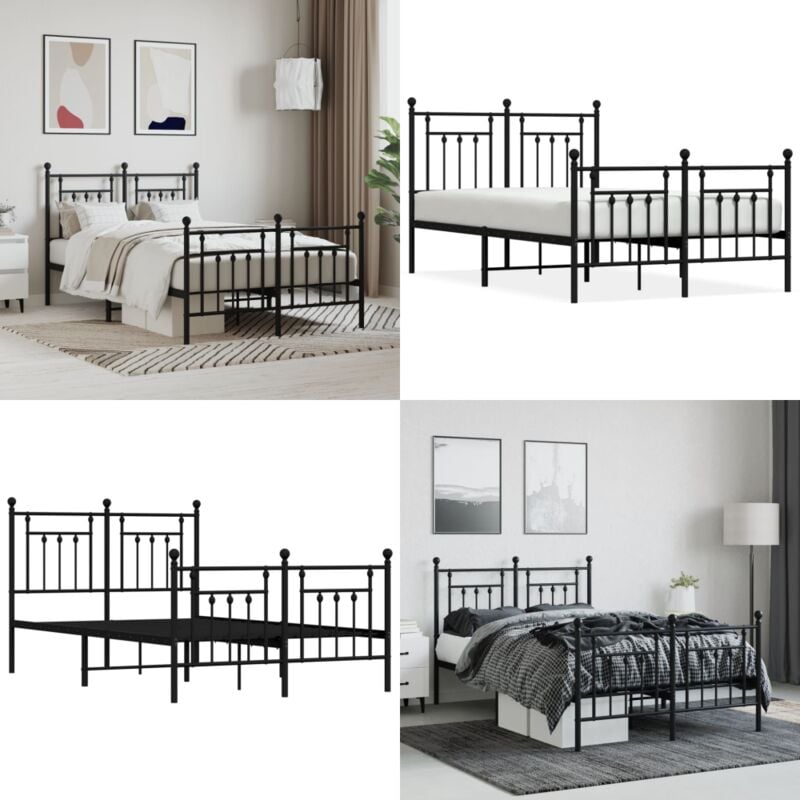 Cadre de lit métal sans matelas avec pied de lit noir 120x200cm - Cadre De Lit - Lit Double - Lit Metal - Lit Noir - Meuble Chambre - Home & Living