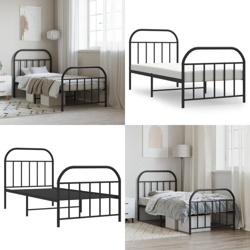 Cadre de lit métal sans matelas avec pied de lit noir 90x190 cm - Cadre De Lit - Lit Simple - Lit Metal - Lit Noir - Meuble Chambre - Home & Living