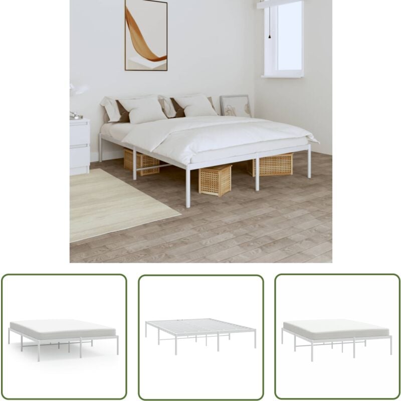 The Living Store Cadre de lit métal blanc 140x190 cm - Cadre De Lit - Lit Double - Lit Metal - Lit Blanc - Meuble Chambre