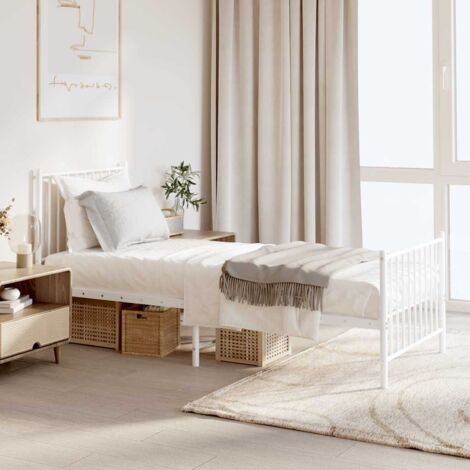 Cadre de Lit Métal Blanc 80x200cm avec Tête et Pied de Lit - Sommier Renforcé avec Espace de Rangement