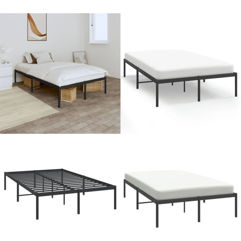 Cadre de lit métal sans matelas noir 120x200 cm - Cadre De Lit - Lit Double - Lit Metal - Lit Noir - Meuble Chambre - Home & Living