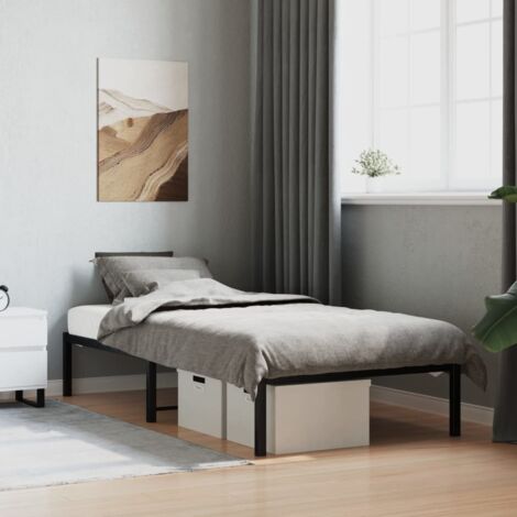 Cadre de Lit Métal Noir 90x190 cm, Lit en Acier Robust avec Lattes Métal et Espace de Rangement Sous le Lit
