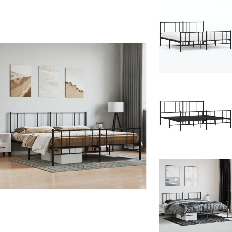 Vidaxl - Cadre de lit métal sans matelas avec pied de lit noir 180x200cm - Cadre De Lit - Lit Double - Lit Metal - Literie - Meuble Chambre
